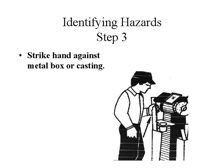 Identifying Hazards Step 3 • Strike hand against metal box or casting. 