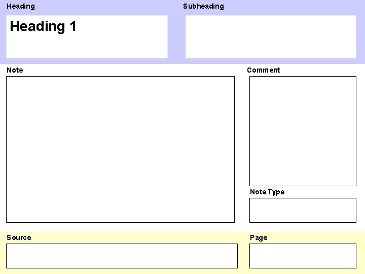 Heading Subheading Heading 1 Note Comment Note Type Source Page 