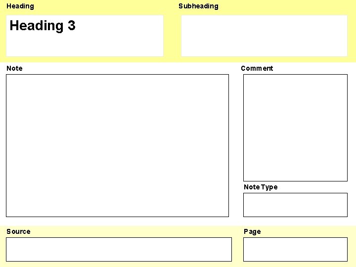 Heading Subheading Heading 3 Note Comment Note Type Source Page Heading Subheading Heading 3 Note Comment Note Type Source Page