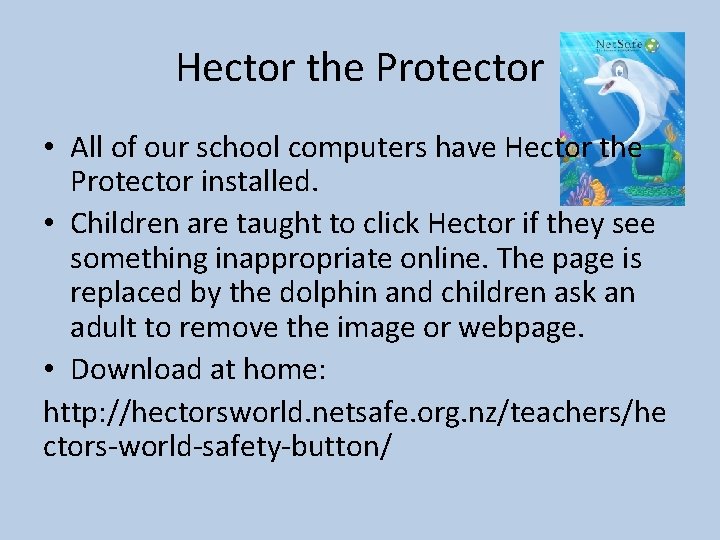 Hector the Protector • All of our school computers have Hector the Protector installed.