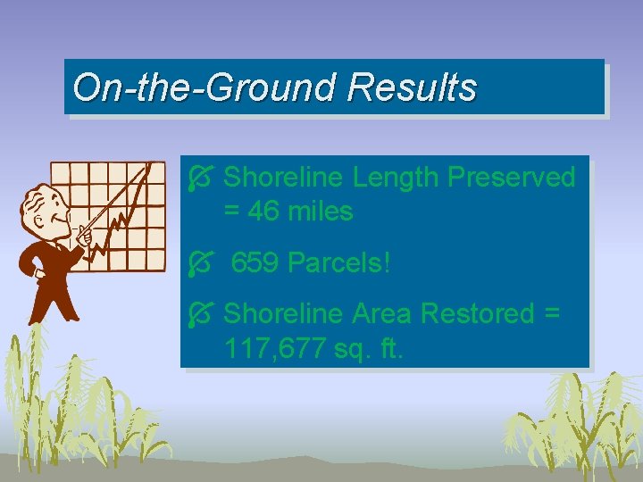 On-the-Ground Results Í Shoreline Length Preserved = 46 miles Í 659 Parcels! Í Shoreline