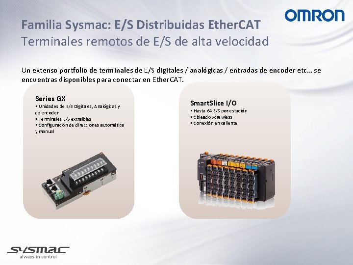 Familia Sysmac: E/S Distribuidas Ether. CAT Terminales remotos de E/S de alta velocidad Un