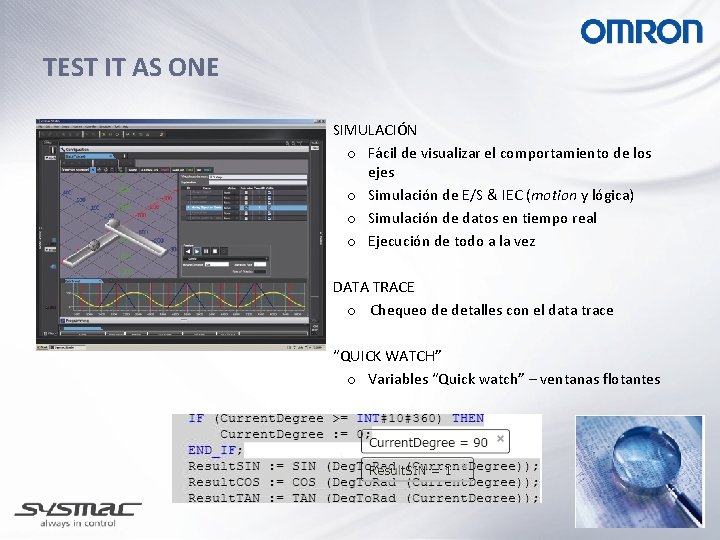 TEST IT AS ONE SIMULACIÓN o Fácil de visualizar el comportamiento de los ejes