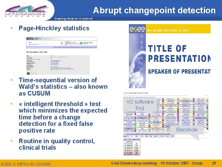 Abrupt changepoint detection Enabling Grids for E-scienc. E • Page-Hinckley statistics • Time-sequential version