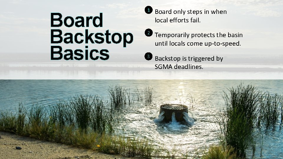 Board Backstop Basics 1 Board only steps in when local efforts fail. 2 Temporarily