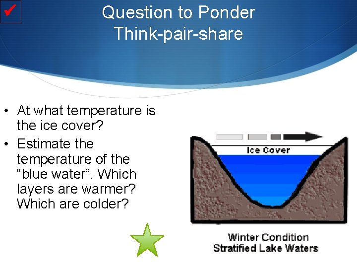  Question to Ponder Think-pair-share • At what temperature is the ice cover? •