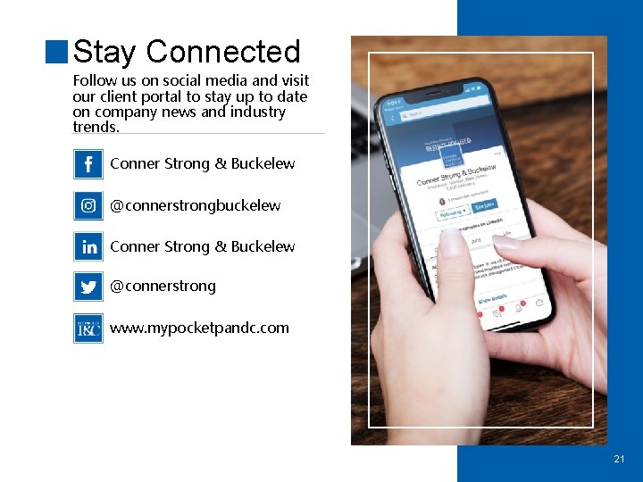 Stay Connected Follow us on social media and visit our client portal to stay