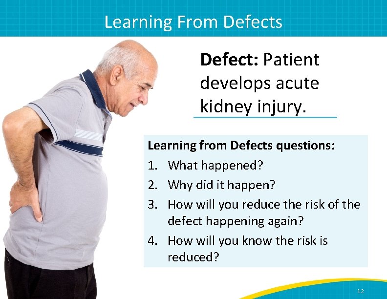 Learning From Defects Defect: Patient develops acute kidney injury. Learning from Defects questions: 1.