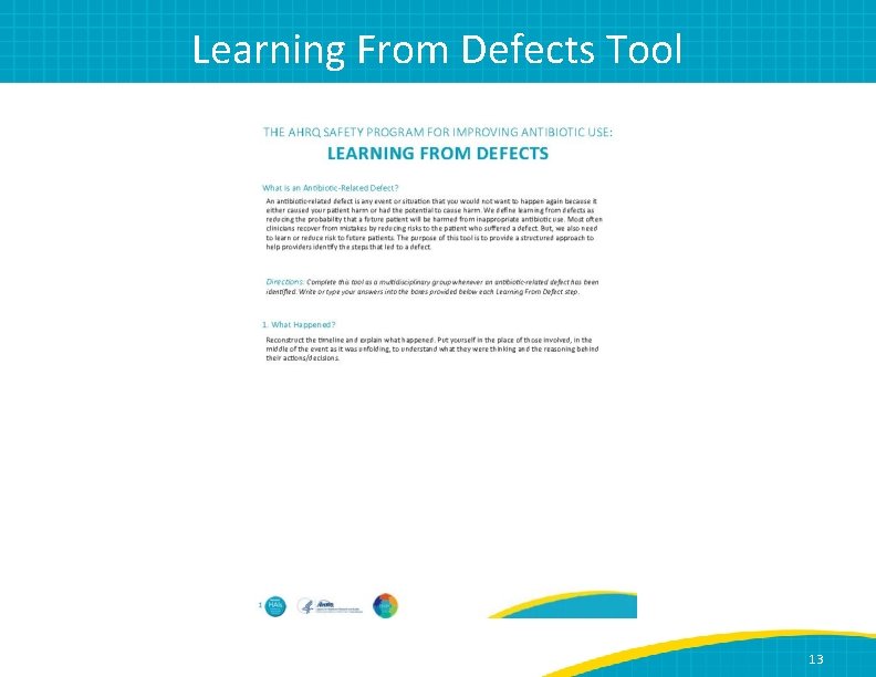 Learning From Defects Tool 13 