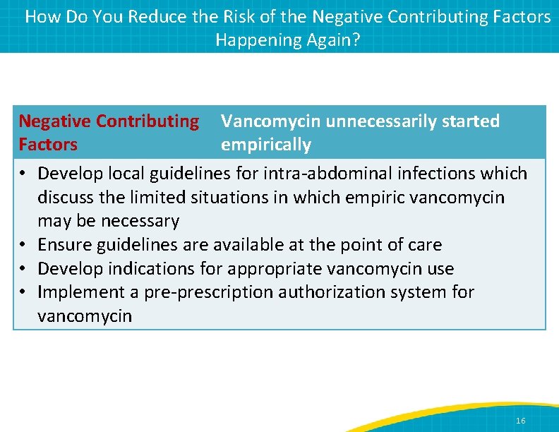 How Do You Reduce the Risk of the Negative Contributing Factors Happening Again? Negative