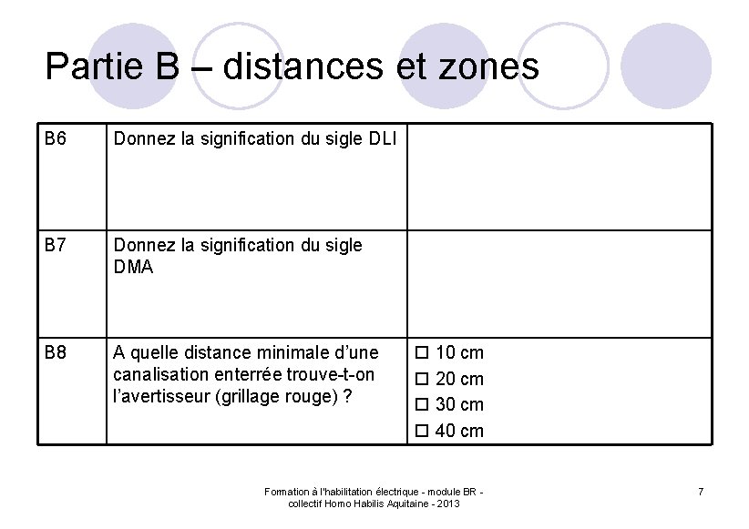 Partie B – distances et zones B 6 Donnez la signification du sigle DLI