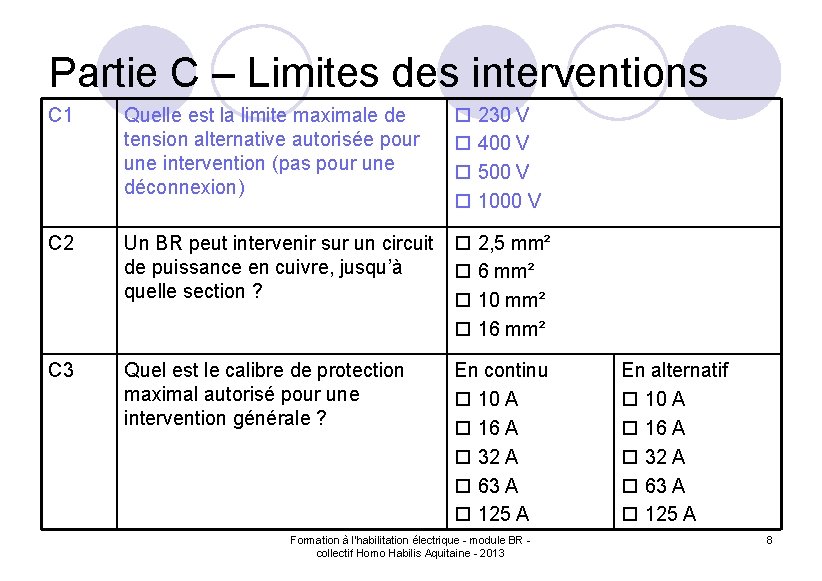 Partie C – Limites des interventions C 1 Quelle est la limite maximale de