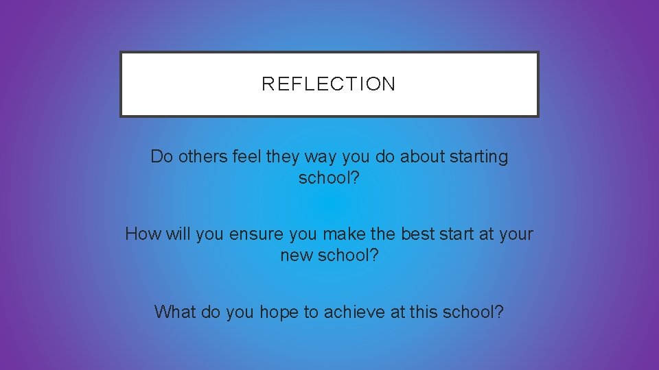 REFLECTION Do others feel they way you do about starting school? How will you