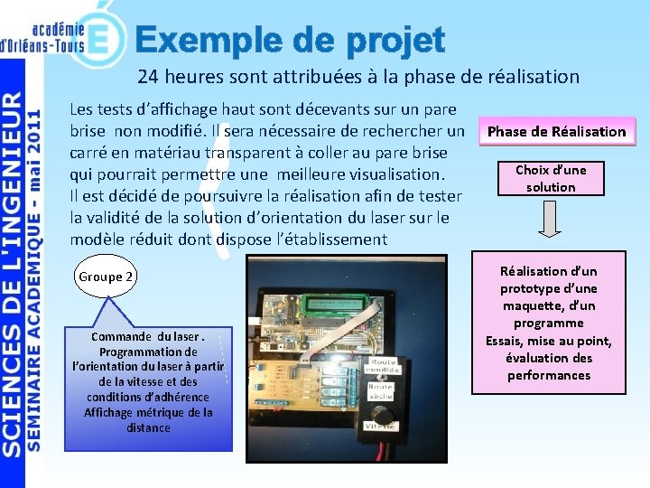 Exemple de projet 24 heures sont attribuées à la phase de réalisation Les tests