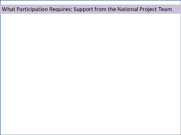 What Participation Requires: Support from the National Project Team 