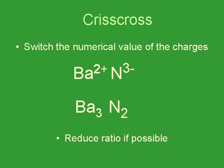 Crisscross • Switch the numerical value of the charges 3 32 2+ Ba N