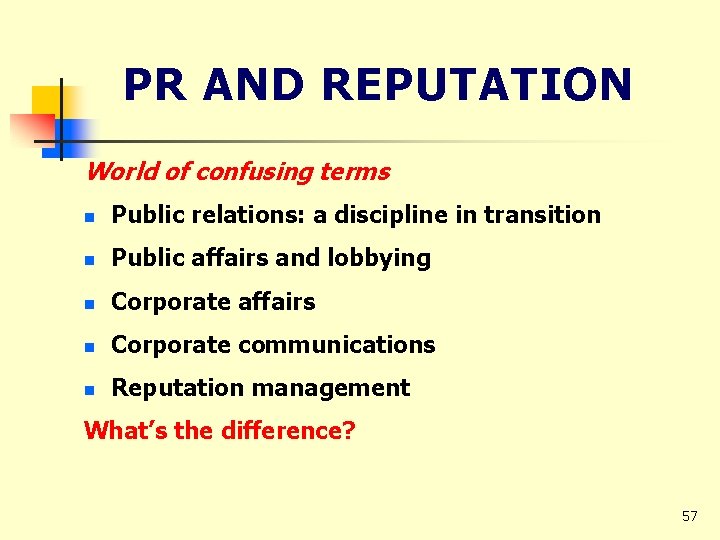 PR AND REPUTATION World of confusing terms n Public relations: a discipline in transition