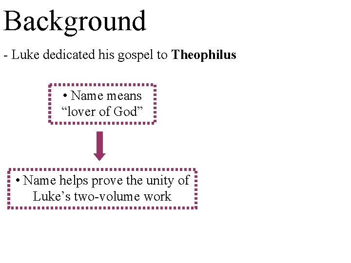 Background - Luke dedicated his gospel to Theophilus • Name means “lover of God”