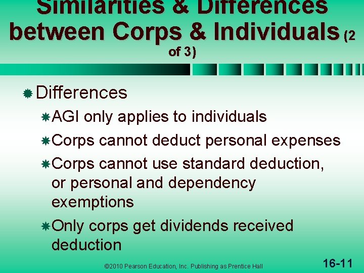 Similarities & Differences between Corps & Individuals (2 of 3) ® Differences AGI only