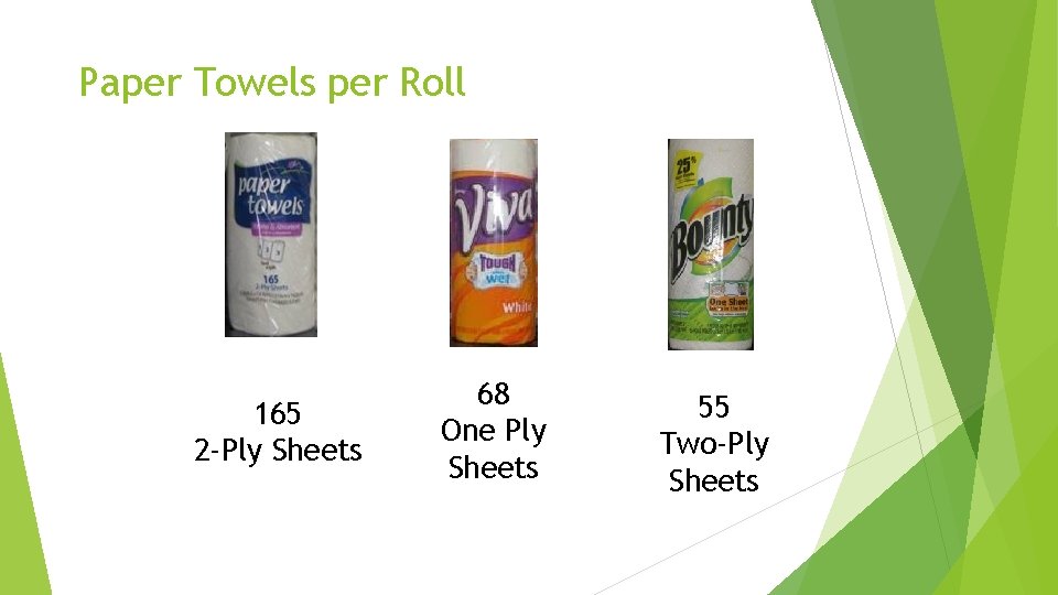 Paper Towels per Roll 165 2 -Ply Sheets 68 One Ply Sheets 55 Two-Ply