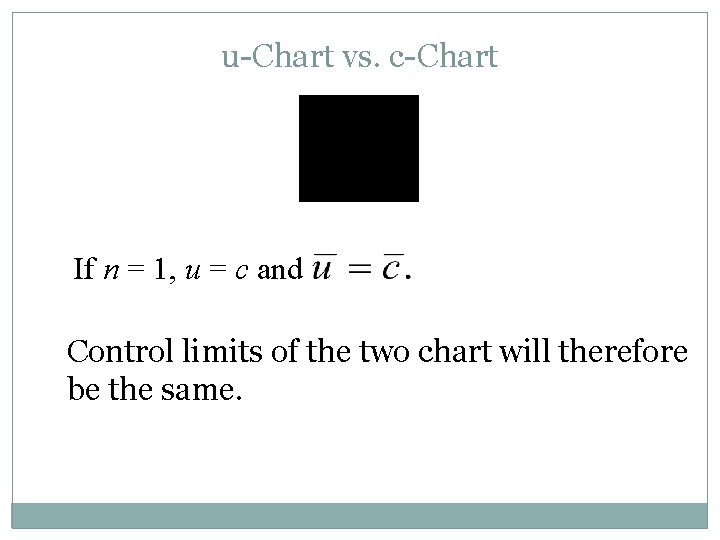 u-Chart vs. c-Chart If n = 1, u = c and Control limits of