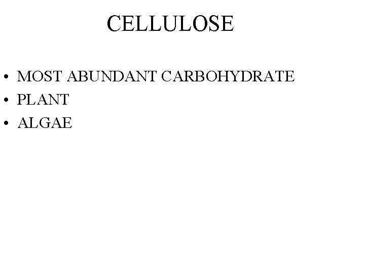 CELLULOSE • MOST ABUNDANT CARBOHYDRATE • PLANT • ALGAE CELLULOSE • MOST ABUNDANT CARBOHYDRATE • PLANT • ALGAE