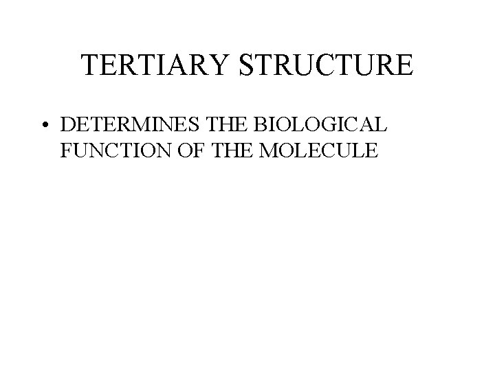 TERTIARY STRUCTURE • DETERMINES THE BIOLOGICAL FUNCTION OF THE MOLECULE TERTIARY STRUCTURE • DETERMINES THE BIOLOGICAL FUNCTION OF THE MOLECULE