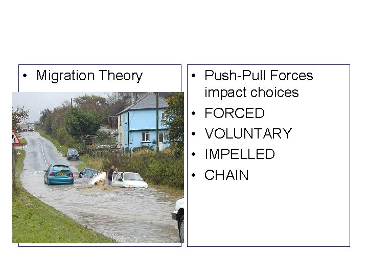  • Migration Theory • Push-Pull Forces impact choices • FORCED • VOLUNTARY •