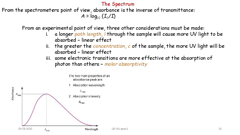 The Spectrum From the spectrometers point of view, absorbance is the inverse of transmittance: