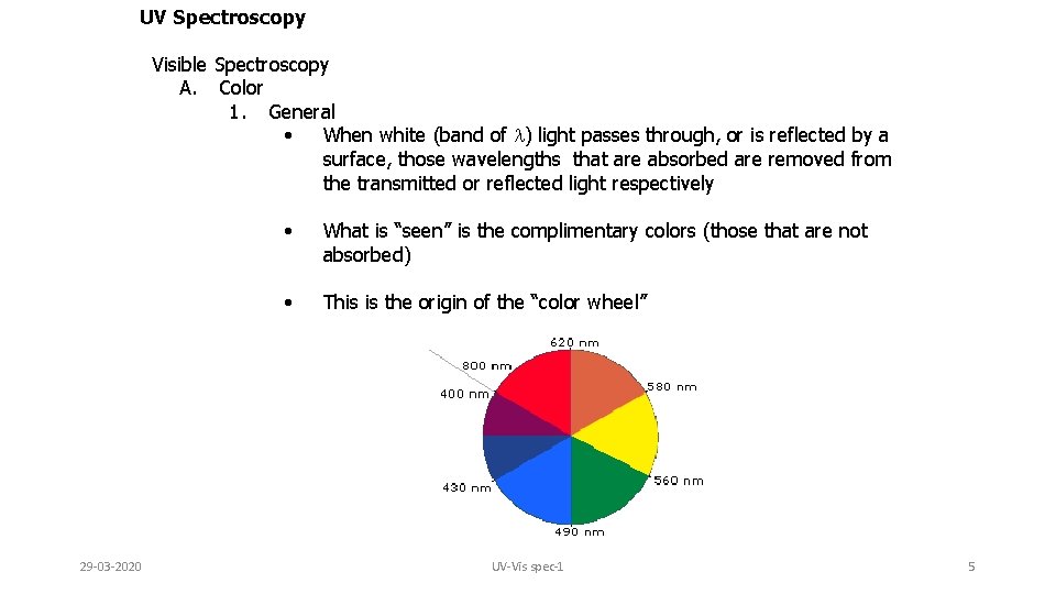 UV Spectroscopy Visible Spectroscopy A. Color 1. General • When white (band of l)