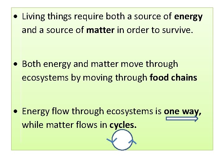  Living things require both a source of energy and a source of matter