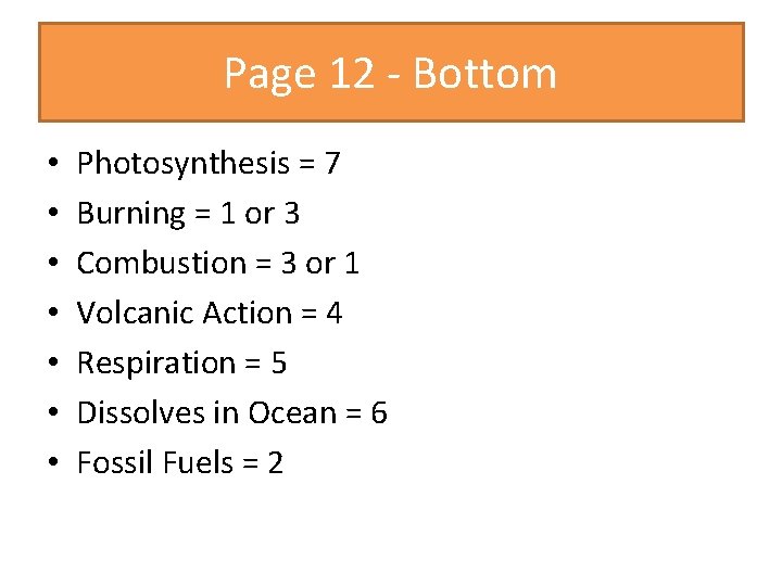 Page 12 - Bottom • • Photosynthesis = 7 Burning = 1 or 3