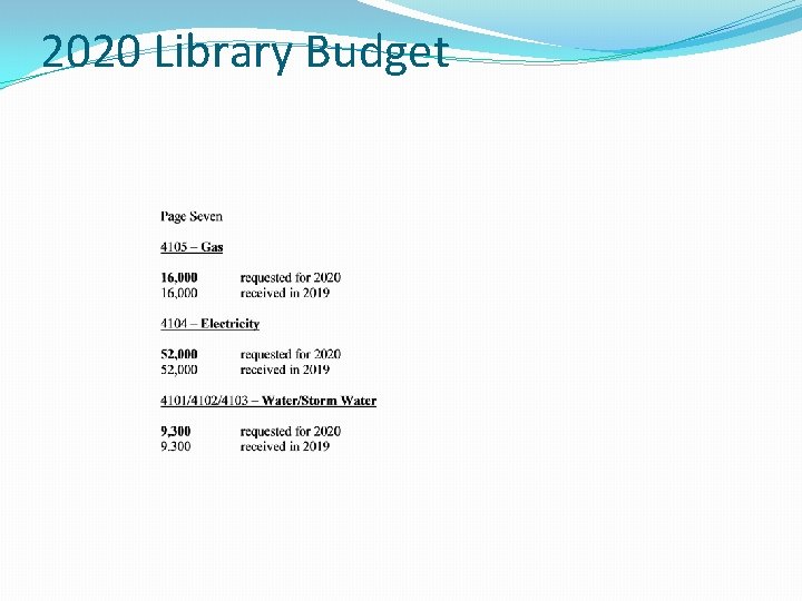 2020 Library Budget 2020 Library Budget