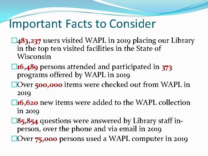 Important Facts to Consider � 483, 237 users visited WAPL in 2019 placing our Important Facts to Consider � 483, 237 users visited WAPL in 2019 placing our