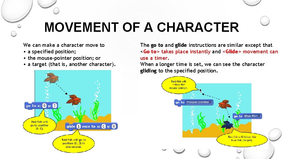 MOVEMENT OF A CHARACTER We can make a character move to • a specified MOVEMENT OF A CHARACTER We can make a character move to • a specified
