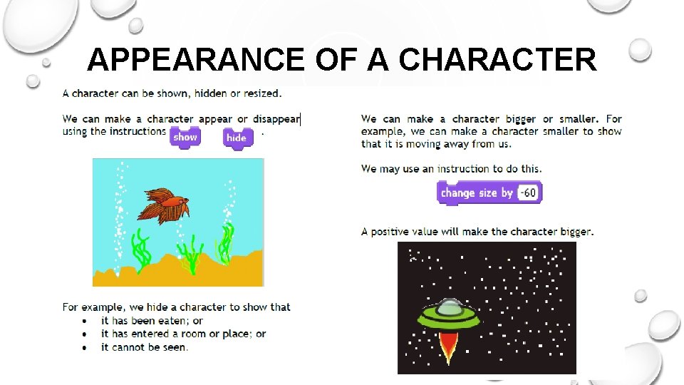 APPEARANCE OF A CHARACTER  APPEARANCE OF A CHARACTER