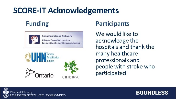 SCORE-IT Acknowledgements Funding Participants We would like to acknowledge the hospitals and thank the