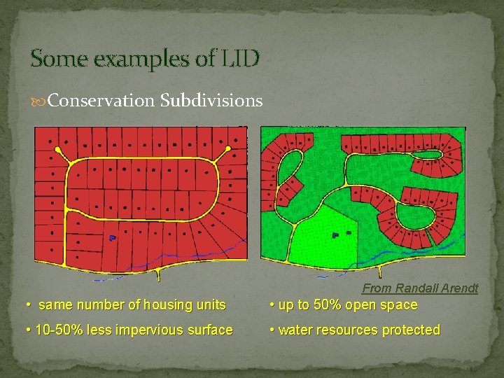 Some examples of LID Conservation Subdivisions From Randall Arendt • same number of housing