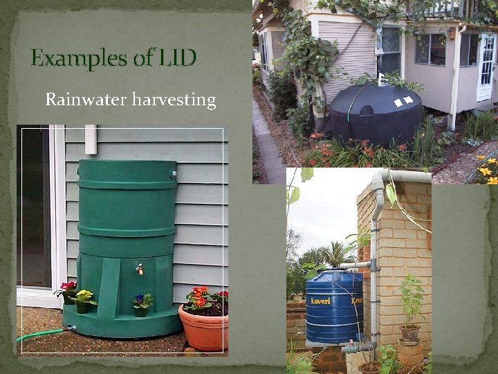 Examples of LID Rainwater harvesting 