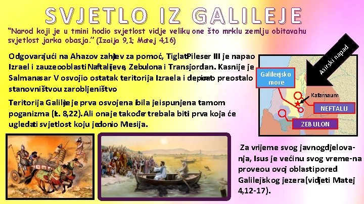 SVJETLO IZ GALILEJE Teritorija Galileje je prva osvojena ibila je ispunjena tamom poganizma (Iz.