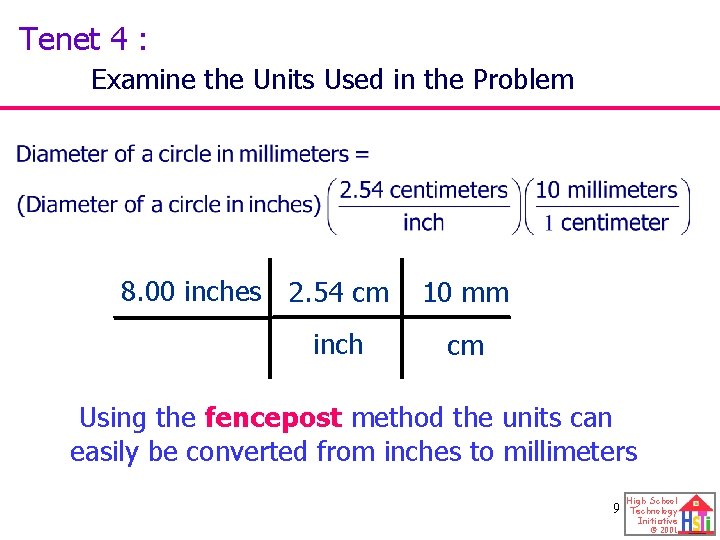 Tenet 4 : Examine the Units Used in the Problem 8. 00 inches 2.