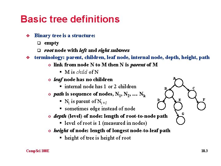 Basic tree definitions v v Binary tree is a structure: q empty q root