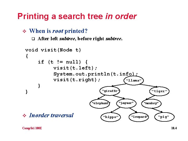 Printing a search tree in order v When is root printed? q After left