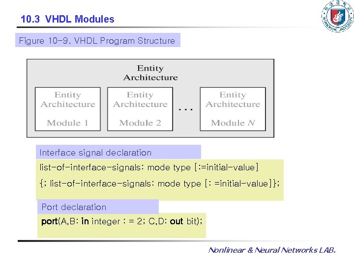 10. 3 VHDL Modules Figure 10 -9. VHDL Program Structure Interface signal declaration list-of-interface-signals: 10. 3 VHDL Modules Figure 10 -9. VHDL Program Structure Interface signal declaration list-of-interface-signals: