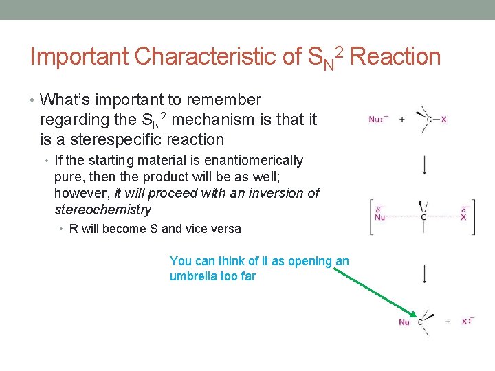 Important Characteristic of SN 2 Reaction • What’s important to remember regarding the SN Important Characteristic of SN 2 Reaction • What’s important to remember regarding the SN