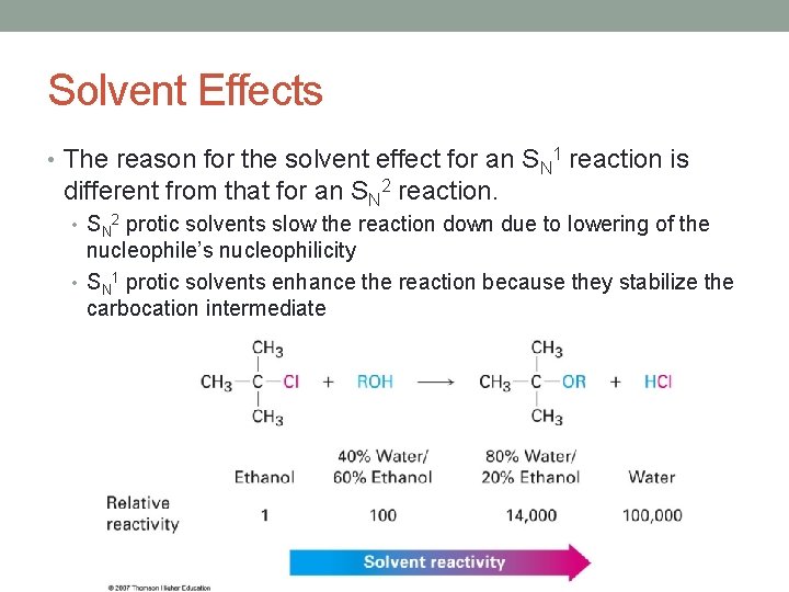 Solvent Effects • The reason for the solvent effect for an SN 1 reaction Solvent Effects • The reason for the solvent effect for an SN 1 reaction