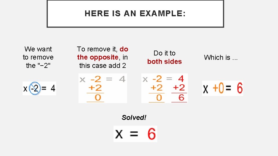 HERE IS AN EXAMPLE: We want to remove the "− 2" To remove it,
