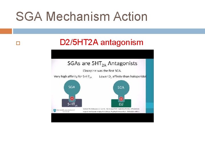 SGA Mechanism Action D 2/5 HT 2 A antagonism 