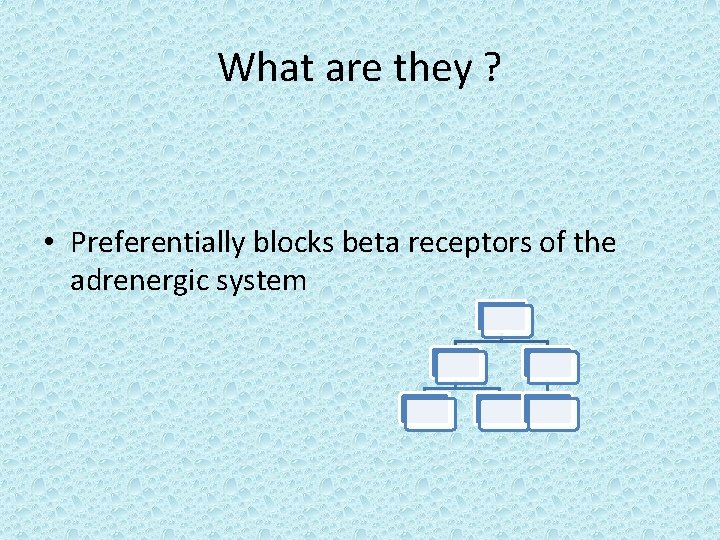 What are they ? • Preferentially blocks beta receptors of the adrenergic system 