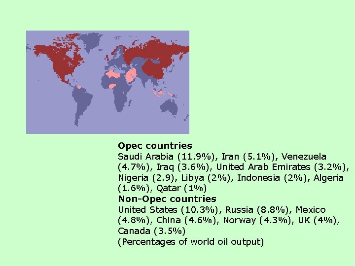 Opec countries Saudi Arabia (11. 9%), Iran (5. 1%), Venezuela (4. 7%), Iraq (3.